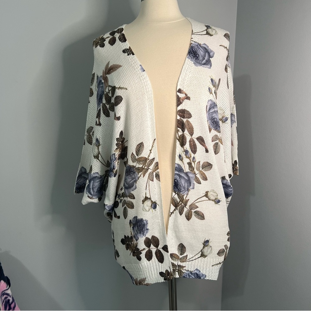 Luisa Ricci L Multicolor Floral Open Front Batwing Sleeve Cardigan Made in Italy